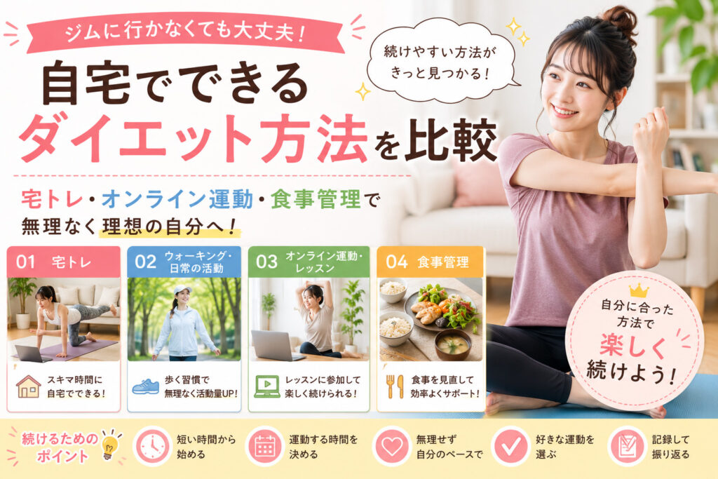 自宅でできるダイエット方法を宅トレ・オンライン運動・食事管理で比較